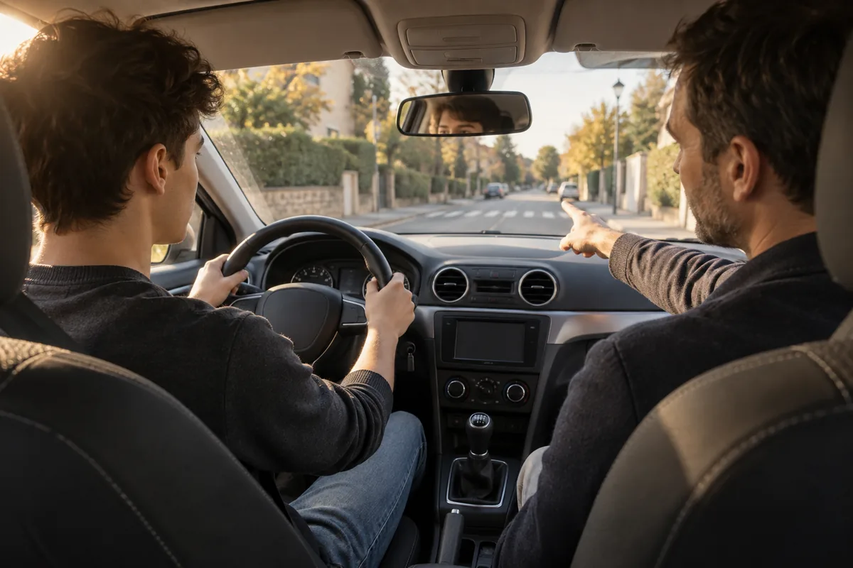 Apprentissage au volant d’une voiture manuelle — illustration